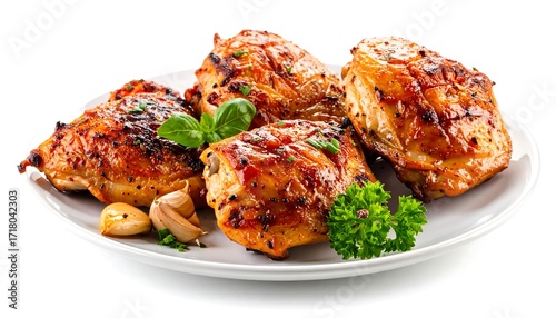 Roasted chicken thighs on a plate