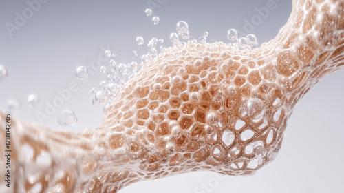 Artificial skin biotechnology with honeycomb cellular structure for medical transplantation. Advanced tissue engineering concept shows synthetic material development for regenerative medicine research