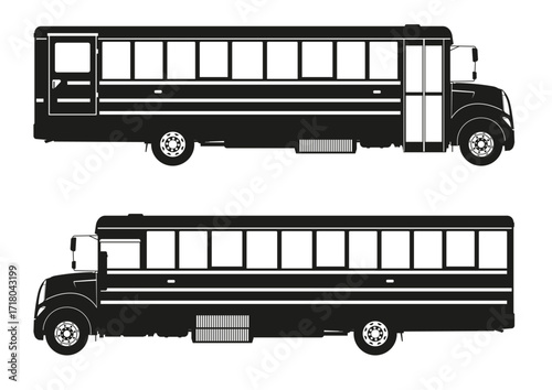 Silhouettes of both sides of a school bus. Standard school bus. Vector.