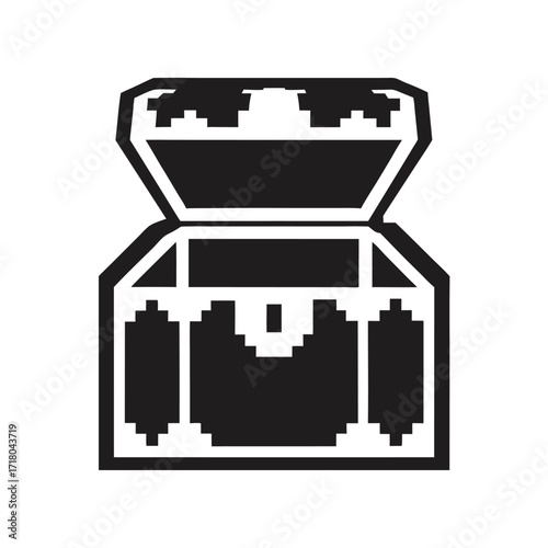 Open Pixelated Treasure Chest Icon with lid and 8bit style