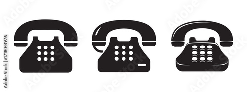 Landline Telephone Icon Set. Communication Device Vector Illustration EPS 10