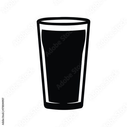 Stylized Pint Glass Illustration with Thick Outlines, Filled with Dark Liquid