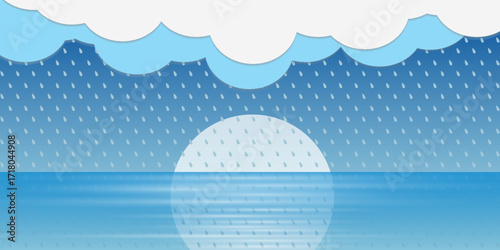 Abstract rainy season background in the middle of the ocean. vector illustration