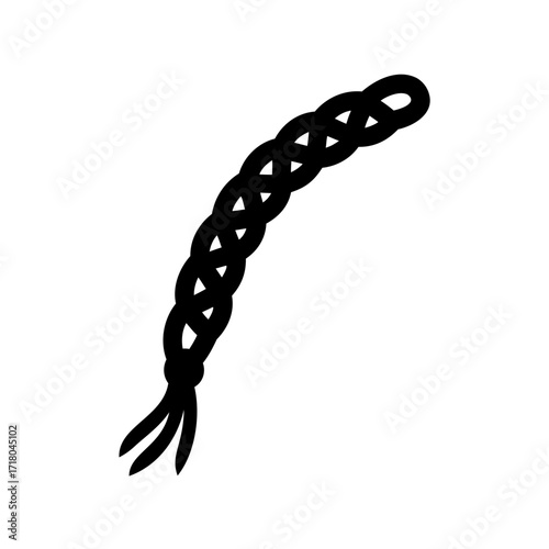 Silhouette of a braided hair extension piece on a white background