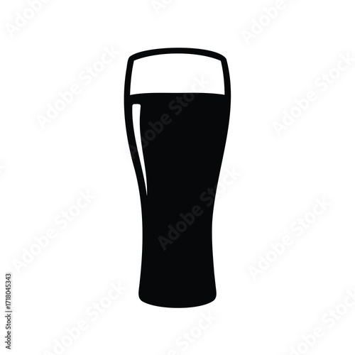Monochrome vector illustration of a tall beer glass filled with dark beer
