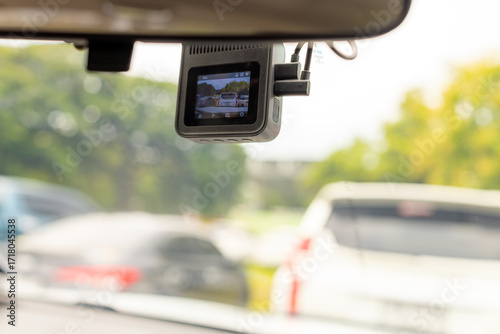 Fotografi Dashcam,Car video recorder, cctv, safety first,car camera with blur background
