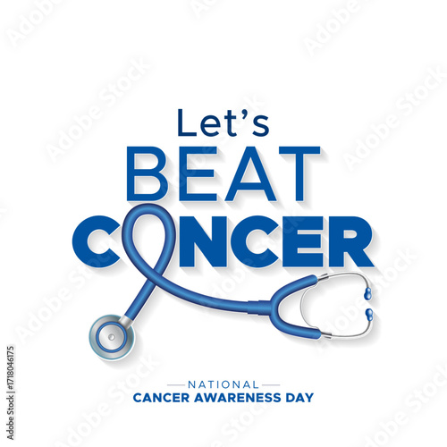 National cancer awareness day logotype design. Stethoscope replace with ribbon and let's beat cancer vector illustration.