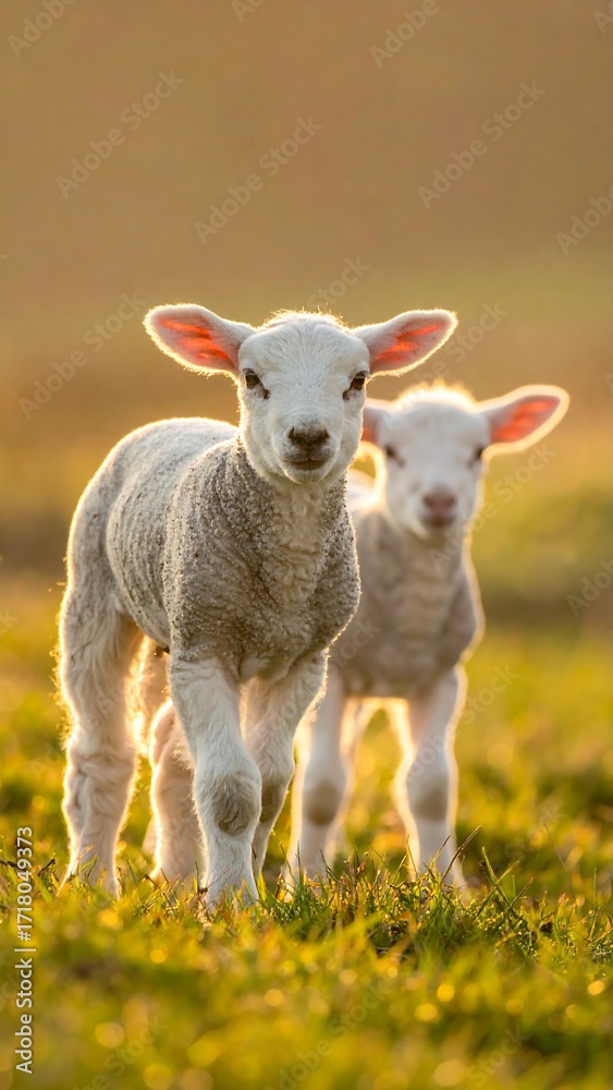 Obraz premium Two lambs in golden sunlight