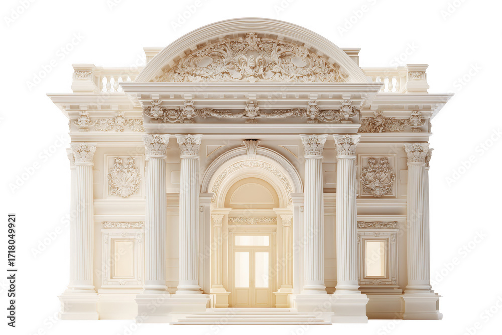 Obraz premium Ornate classical architecture facade with detailed carvings and fluted columns against transparent background