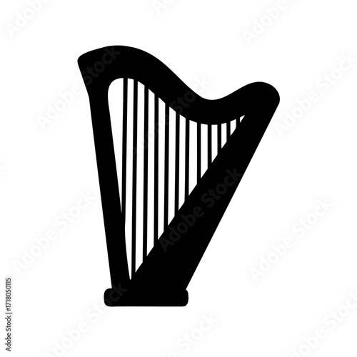 Silhouette of a Harp Musical Instrument on a Plain White Background