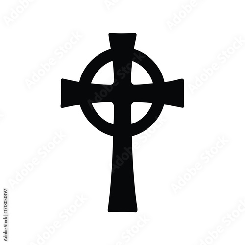 Simple black Celtic cross with a halo on a white background