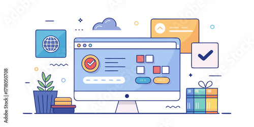 Digital transaction and online payment concept with computer and gift icon
