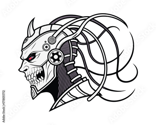 Terrifying Demon Face Illustration with Dark Fantasy Horror Style