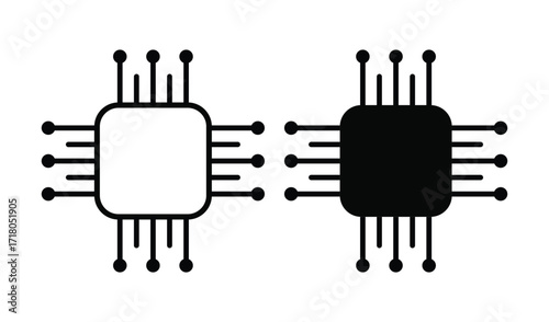 Two stylized computer microchips one white and one black