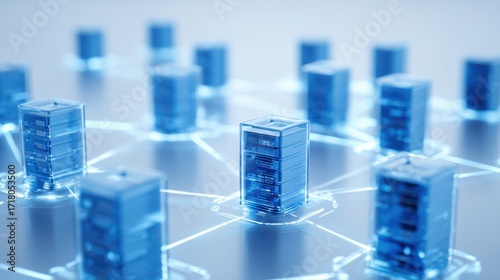 Abstract Digital Network of Data Servers with Glowing Connections