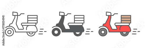 Food delivery line icon, pizza motorcycle and vehicle, scooter sign, vector graphics, a linear icon on a white background, eps 10.