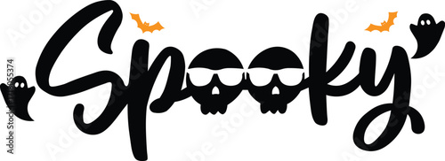 Spooky Halloween Design with Skulls and Bats - Spooky Season Graphic