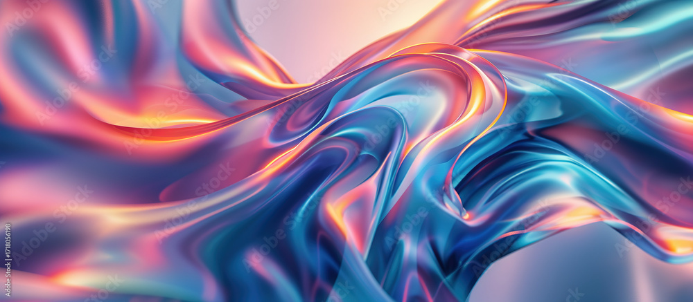 Obraz premium Abstract Fluid Art: A mesmerizing swirl of flowing liquid colors, with gradients of blue, orange, and purple that forms a captivating visual symphony, evoking a sense of movement.