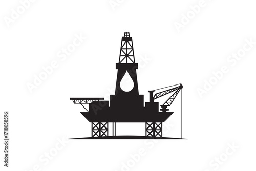 Oil Rig Silhouette Vector Illustration Offshore Drilling Platform Black Icon
