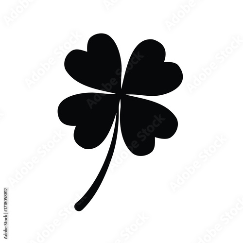 Isolated Silhouette of a Four Leaf Clover Symbolizing Good Luck and Fortune