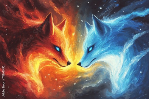 illustration two fox face to face