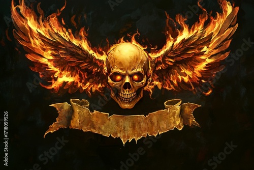 illustrated skull with wing