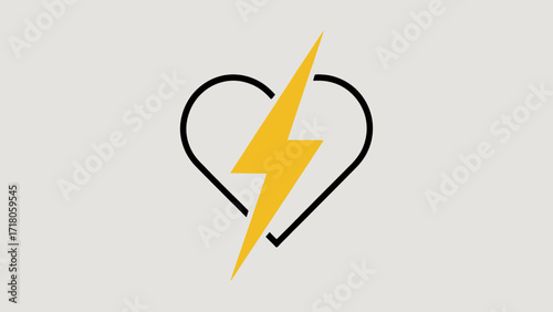 Heart and lightning bolt symbol conceptual design representing energy love and power with a minimalist aesthetic ideal for health or tech projects