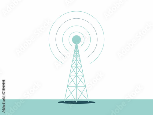 Stylized Illustration of a Transmission Tower with Emanating Signals on a Simple Two Tone Background Ideal for Communication and Technology Themes