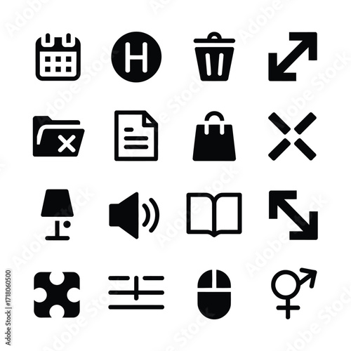 Collection of modern black icon symbols