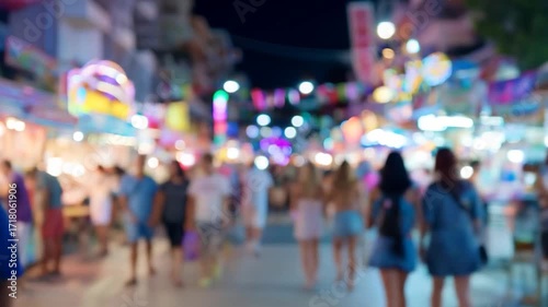 Wallpaper Mural Out-of-focus crowd strolling at night on a busy street lit with bright lights Torontodigital.ca