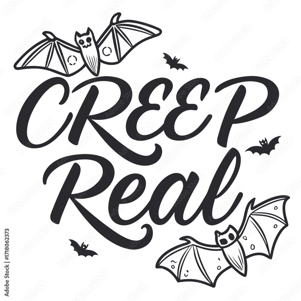 Fototapeta premium Creep Real Halloween Vector Illustration with Bats and Spooky Lettering for Holiday Designs and Decorations
