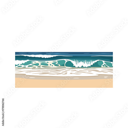 Ocean wave breaking on sandy beach shore.