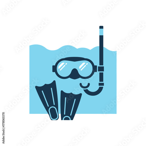 Snorkeling gear: mask, snorkel, and fins underwater.
