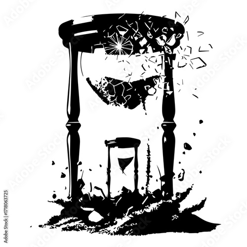 Shattered Hourglass: Symbolic Representation of Time's Fragility and Decay