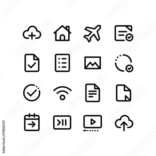 Set of simple black line vector icons