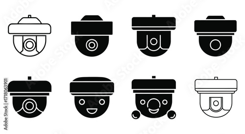 Vector art of collection of surveillance camera icons, offering a variety of security and monitoring solutions for diverse applications
