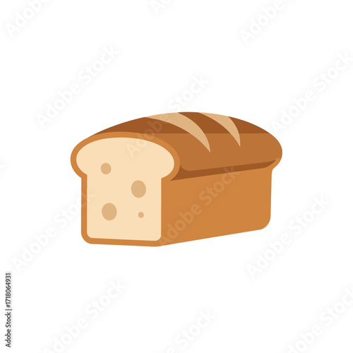 A simple, flat design illustration of a sliced loaf of bread on a white background.