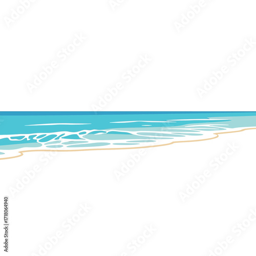 A tranquil beach scene with gentle waves lapping at the shore.