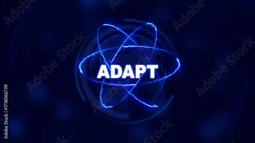 Futuristic Adapt concept. Glowing holographic planet earth digital network with collaboration, innovation and corporate leadership. Business, technology and global connection background.