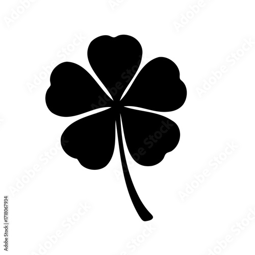 Black silhouette of a five leaf clover on white background isolated