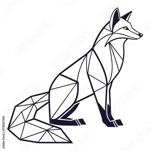 Geometric fox silhouette sitting on white background