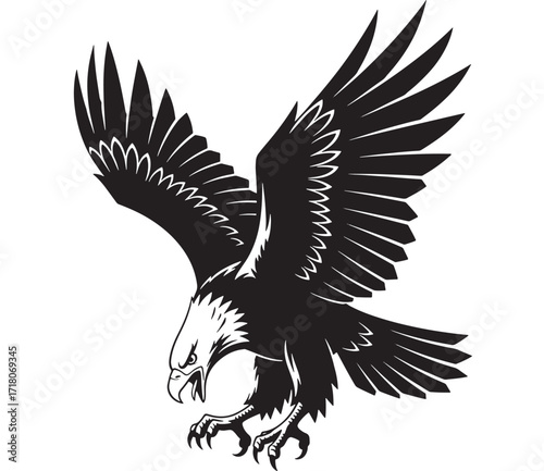 Majestic eagle vector illustration powerful bird of prey wildlife animal black and white design isolated on white background