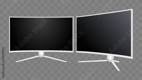Realistic White Curved 4K TV Screen – Modern Ultra HD HDR QLED LED LCD Monitor Display Mockup, Widescreen 16:9 Blank Television Vector Template