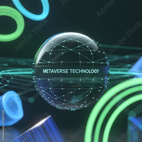 Metaverse Technology Concept A Digital Sphere with Network Connections and Abstract Shapes for Virtual World