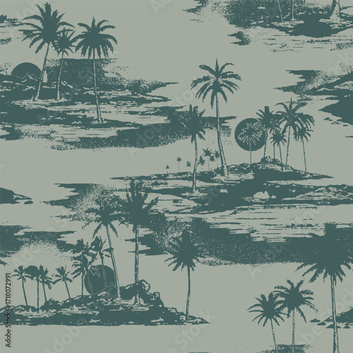tropical island seamless pattern on background