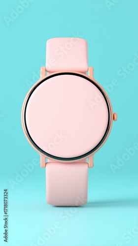 Award-Winning Realistic Photography in Urban Tech Setting – Minimalist Pink Smartwatch on Blue Background - Modern Design  high-quality stock photo for commercial, editorial, or technology content