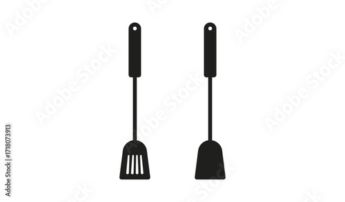 Two black silhouettes of barbecue grilling tools on a white background