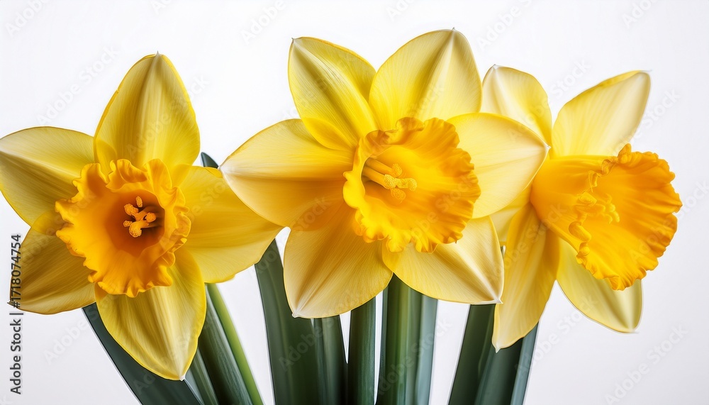 Fototapeta premium Yellow Daffodils In Full Bloom Isolated On A White Background