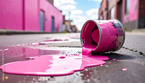 Pink paint spills onto a street