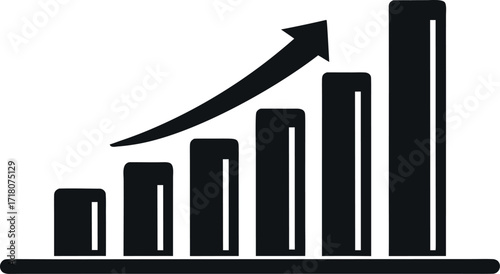 A business growth chart with upward arrow silhouette vector illustration
